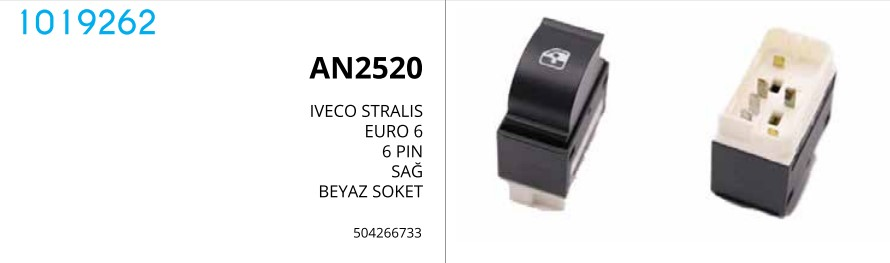 CAM ACMA KALDIRMA DUGMESI IVECO STRALIS EURO 6 SAG 6 PIN BEYAZ 504 266 733